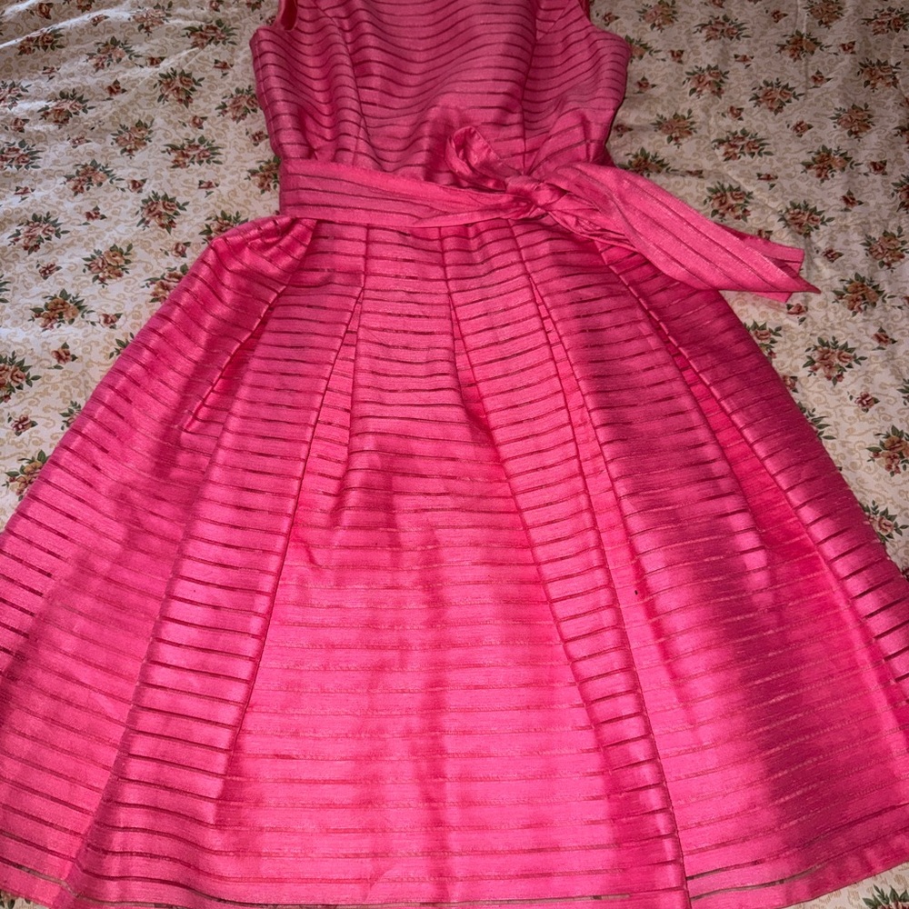 Tommy Hilfiger Pink Fit-and-Flare Belted Midi Dress